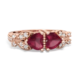 Ruby Diamond Butterflies 14K Rose Gold ring R5601