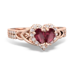 Ruby Celtic Knot Two Hearts As One 14K Rose Gold ring R2644HRT