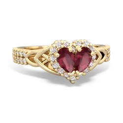 Ruby Celtic Knot Two Hearts As One 14K Yellow Gold ring R2644HRT