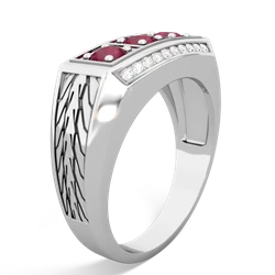 Pink Tourmaline Three Stone Tire Tread Men's 14K White Gold ring R0520