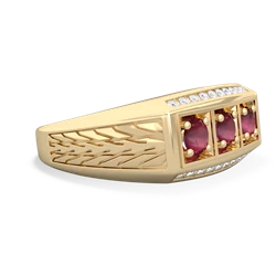 Pink Tourmaline Three Stone Tire Tread Men's 14K Yellow Gold ring R0520