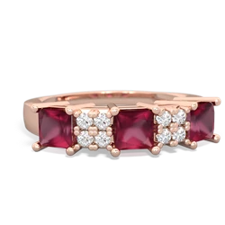 Garnet Three Stone Diamond Cluster 14K Rose Gold ring R2592