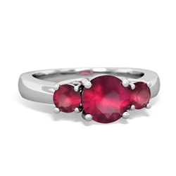 Ruby Three Stone Round Trellis 14K White Gold ring R4018