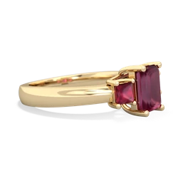 Lab Ruby Three Stone Emerald-Cut Trellis 14K Yellow Gold ring R4021