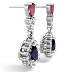 Ruby Halo Pear Dangle 14K White Gold earrings E1882