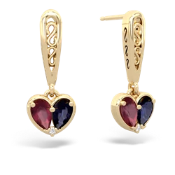 Ruby Filligree Heart 14K Yellow Gold earrings E5070