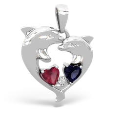 Ruby Dolphin Heart 14K White Gold pendant P5820