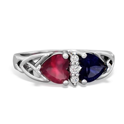 Ruby Celtic Knot Double Heart 14K White Gold ring R5040