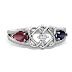 Ruby Hearts Intertwined 14K White Gold ring R5880