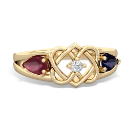 Ruby Hearts Intertwined 14K Yellow Gold ring R5880