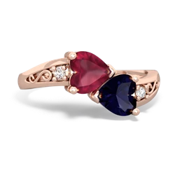 Ruby Snuggling Hearts 14K Rose Gold ring R2178