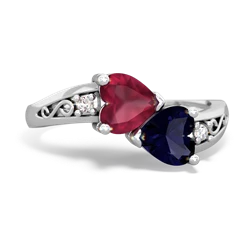 Ruby Snuggling Hearts 14K White Gold ring R2178