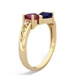 Ruby Snuggling Hearts 14K Yellow Gold ring R2178