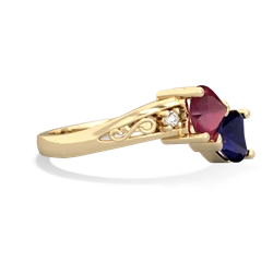 Ruby Snuggling Hearts 14K Yellow Gold ring R2178