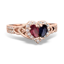 Ruby Celtic Knot Two Hearts As One 14K Rose Gold ring R2644HRT