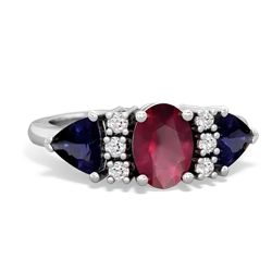 Ruby Antique Style Three Stone 14K White Gold ring R2186