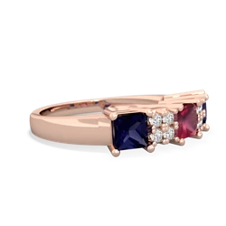 Ruby Three Stone Diamond Cluster 14K Rose Gold ring R2592