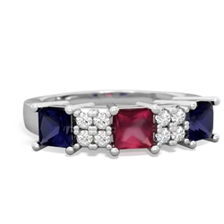 Ruby Three Stone Diamond Cluster 14K White Gold ring R2592