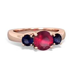 Ruby Three Stone Round Trellis 14K Rose Gold ring R4018