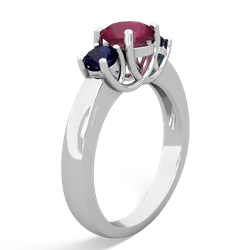 Ruby Three Stone Round Trellis 14K White Gold ring R4018