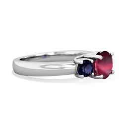 Ruby Three Stone Round Trellis 14K White Gold ring R4018