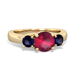 Ruby Three Stone Round Trellis 14K Yellow Gold ring R4018