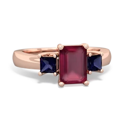 Ruby Three Stone Emerald-Cut Trellis 14K Rose Gold ring R4021