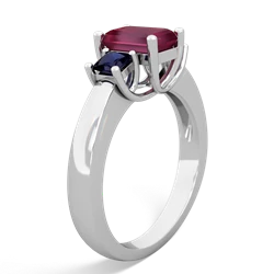 Ruby Three Stone Emerald-Cut Trellis 14K White Gold ring R4021