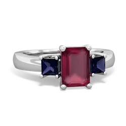 Ruby Three Stone Emerald-Cut Trellis 14K White Gold ring R4021