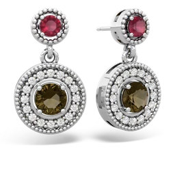 Ruby Halo Dangle 14K White Gold earrings E5319