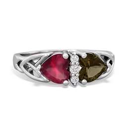 Ruby Celtic Knot Double Heart 14K White Gold ring R5040