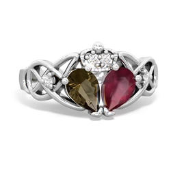 Ruby 'One Heart' Celtic Knot Claddagh 14K White Gold ring R5322