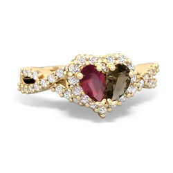 Ruby Diamond Twist 'One Heart' 14K Yellow Gold ring R2640HRT