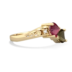 Ruby Snuggling Hearts 14K Yellow Gold ring R2178