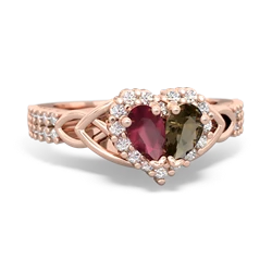 Ruby Celtic Knot Two Hearts As One 14K Rose Gold ring R2644HRT