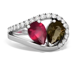 Ruby Nestled Heart Keepsake 14K White Gold ring R5650