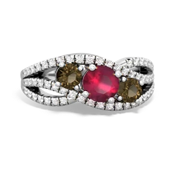 Ruby Three Stone Aurora 14K White Gold ring R3080