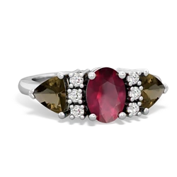 Ruby Antique Style Three Stone 14K White Gold ring R2186