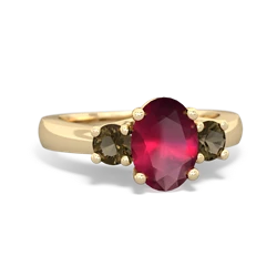 Ruby Three Stone Oval Trellis 14K Yellow Gold ring R4024