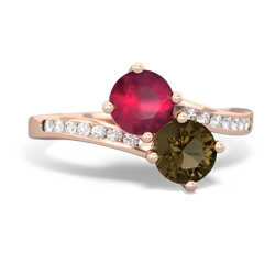 Ruby Channel Set Two Stone 14K Rose Gold ring R5303