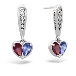 Ruby Filligree Heart 14K White Gold earrings E5070