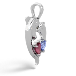 Ruby Dolphin Heart 14K White Gold pendant P5820