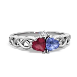 Ruby Heart To Heart Braid 14K White Gold ring R5870