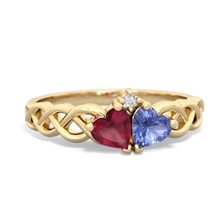 Ruby Heart To Heart Braid 14K Yellow Gold ring R5870