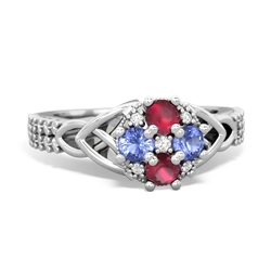 Ruby Celtic Knot Cluster Engagement 14K White Gold ring R26443RD