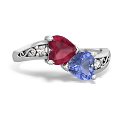 Ruby Snuggling Hearts 14K White Gold ring R2178