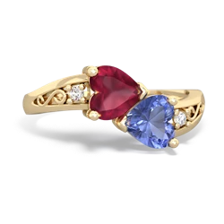 Ruby Snuggling Hearts 14K Yellow Gold ring R2178