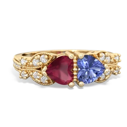 Ruby Diamond Butterflies 14K Yellow Gold ring R5601