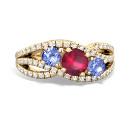 Ruby Three Stone Aurora 14K Yellow Gold ring R3080