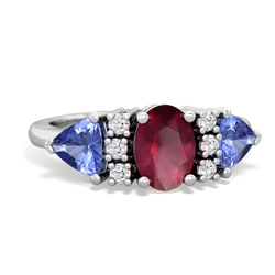 Ruby Antique Style Three Stone 14K White Gold ring R2186